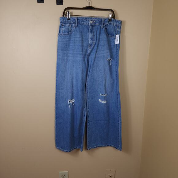 Old Navy High-Waisted Baggy Ripped Wide-Leg Jeans for Girls Size 20 - Picture 1 of 12